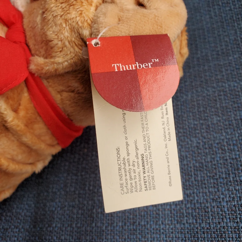 Russ Berrie Thurber Plush Sharpei Bulldog Puppy Dog w/ Red Bandanna 7” Soft Toy - Picture 5 of 6